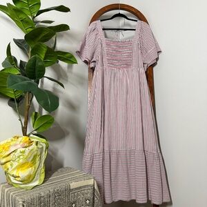 Old Navy XL Red White Blue Striped Tiered Smocked Midi Dress